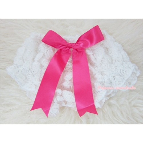 White Romantic Rose Panties Bloomers With Hot Pink Bow BR14 