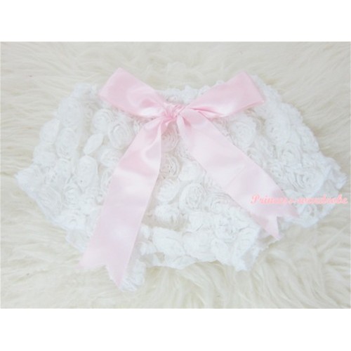 White Romantic Rose Panties Bloomers With Light Pink Bow BR15 