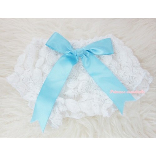 White Romantic Rose Panties Bloomers With Light Blue Bow BR17 