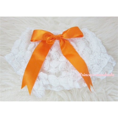 White Romantic Rose Panties Bloomers With Orange Bow BR19 