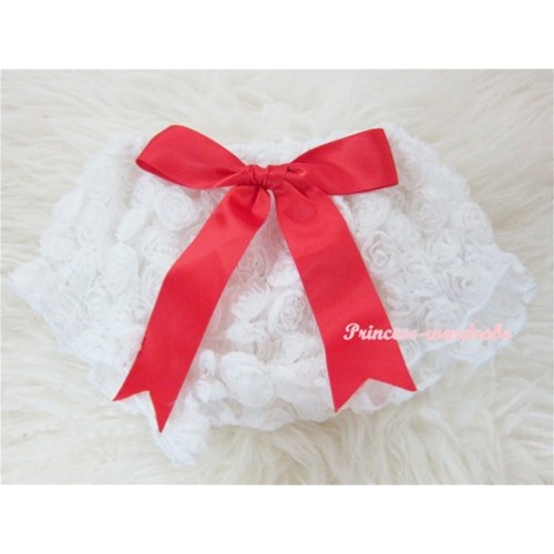White Romantic Rose Panties Bloomers With Red Bow BR20 