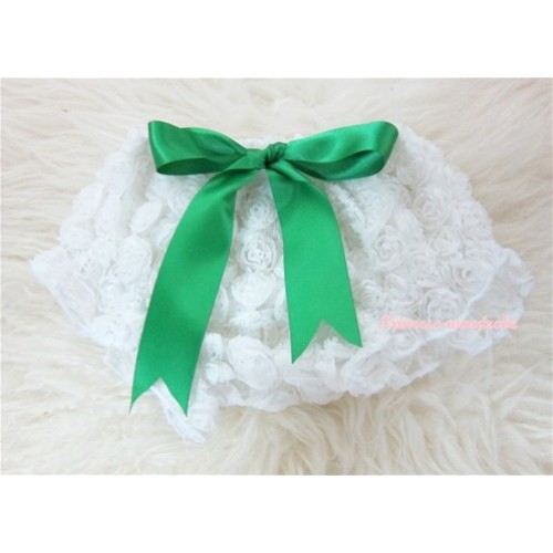 White Romantic Rose Panties Bloomers With Green Bow BR21 