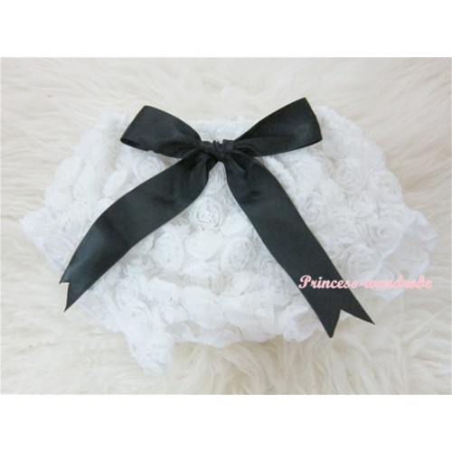 White Romantic Rose Panties Bloomers With Black Bow BR23 