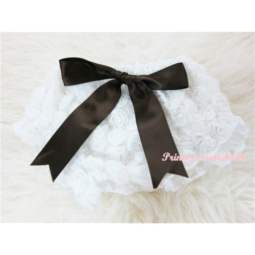 White Romantic Rose Panties Bloomers With Brown Bow BR24 