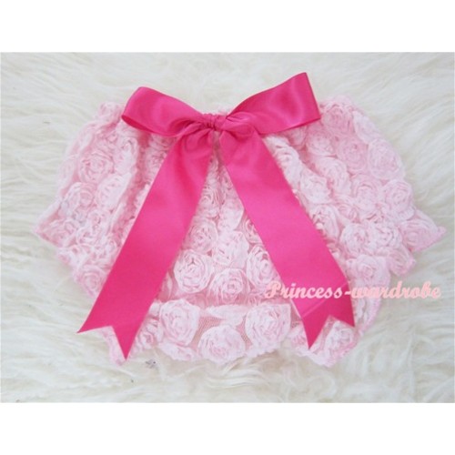 Light Pink Romantic Rose Panties Bloomers With Hot Pink Bow BR28 