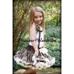 Cream White Leopard Pettiskirt with Bunch of Brown Leopard Cream White Rosettes and Brown Bow White Tank Top MW40 