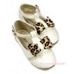 Ivory Cream White Beige Leopard T Strap Flat Deck Boat Girl Shoes S01-5Beige 