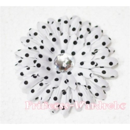 White Black Polka Dot Crystal Daisy Hair Pin H159 