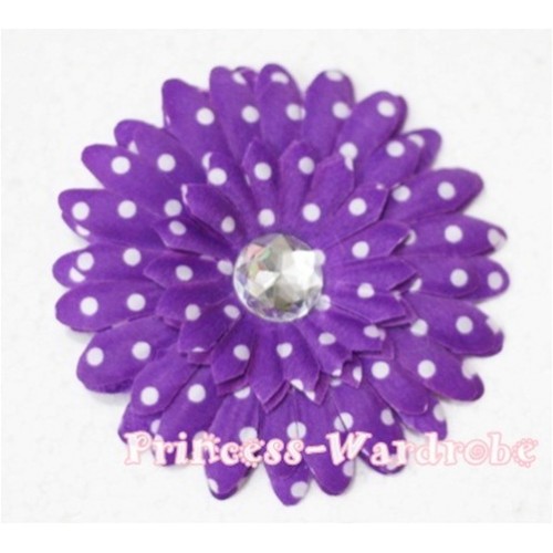 Dark Purple White Polka Dot Crystal Daisy Hair Pin H161 