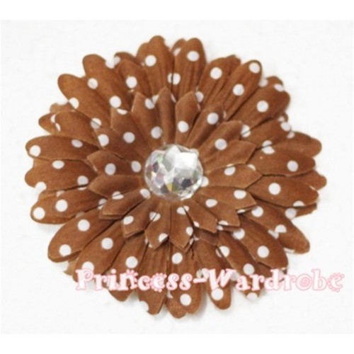 Brown White Polka Dot Crystal Daisy Hair Pin H163 