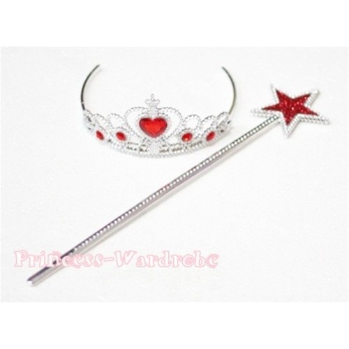 Noble Red Crystal Star Wand with Crystal Crown Set H172 