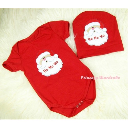 Red Baby Jumpsuit with Santa Claus Print with Cap Set JP05 