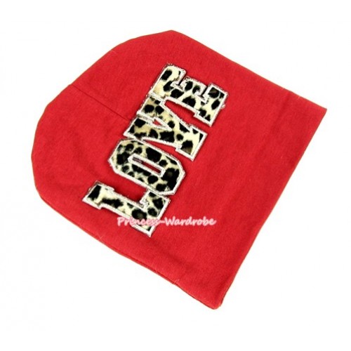 Red Cotton Cap with Leopard Love Print TH257 