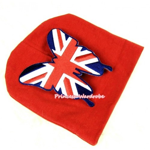 Red Cotton Cap with Patriotic British Flag Butterfly Print TH259 