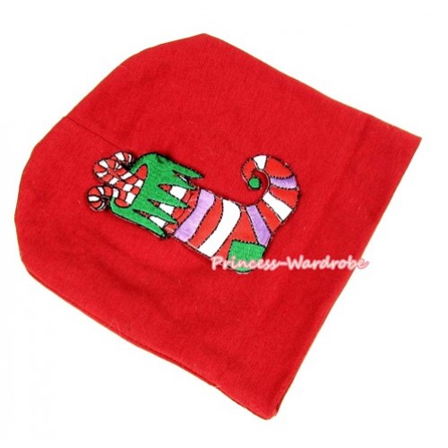 Red Cotton Cap with Christmas Stocking Print TH263 