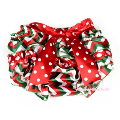 Xmas Red White Green Wave Mix Minnie Dots Satin Layer Panties Bloomers With Minnie Polka Dots Bow BC181 