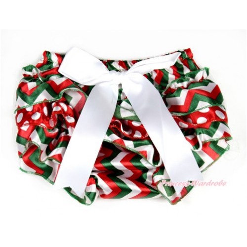 Xmas Red White Green Wave Mix Minnie Dots Satin Layer Panties Bloomers With White Bow BC183 