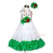 Xmas White Rainbow Heart ONE-PIECE Petti Dress with Kelly Green Posh Feather & Kelly Green Feather Crystal Rose Bow With Accessory 2PC Set LP36 