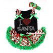 Xmas Black Baby Pettitop with Sparkle Crystal Bling I Love Santa Print with Red White Green Wave Ruffles & Kelly Green Bow with Red White Green Wave Newborn Pettiskirt NG1255 