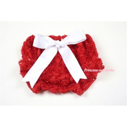 Red Romantic Rose Panties Bloomers with White Bow BR32 