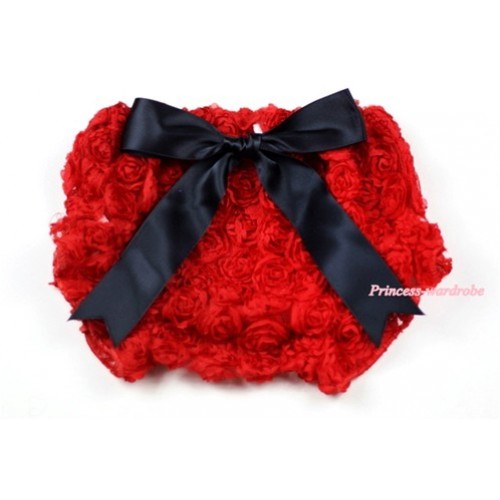 Red Romantic Rose Panties Bloomers with Black Bow BR34 