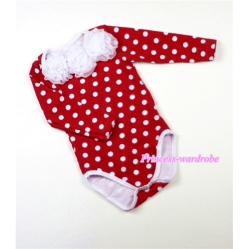 Minnie Polka Dots Long Sleeve Baby Jumpsuit with White Rosettes LH54 