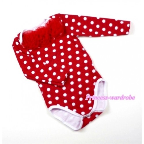 Minnie Polka Dots Long Sleeve Baby Jumpsuit with Red Rosettes LH55 