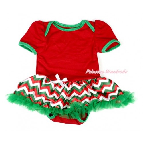 Xmas Red Baby Bodysuit Jumpsuit Red White Green Wave Pettiskirt JS1841 