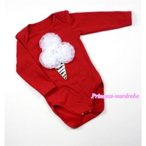 Hot Red Long Sleeve Baby Jumpsuit with White Rosettes Zebra Ice Cream Print LS164 