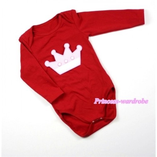 Hot Red Long Sleeve Baby Jumpsuit with Crown Print LS167 