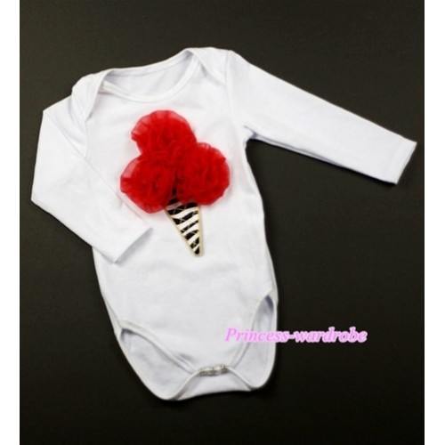 White Long Sleeve Baby Jumpsuit with Red Rosettes Zebra Ice Cream Print LS181 