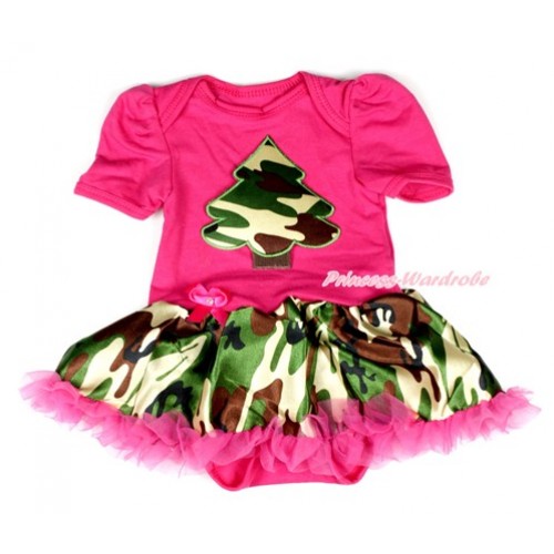 Hot Pink Baby Bodysuit Jumpsuit Hot Pink Camouflage Pettiskirt with Camouflage Tree Print JS1881 