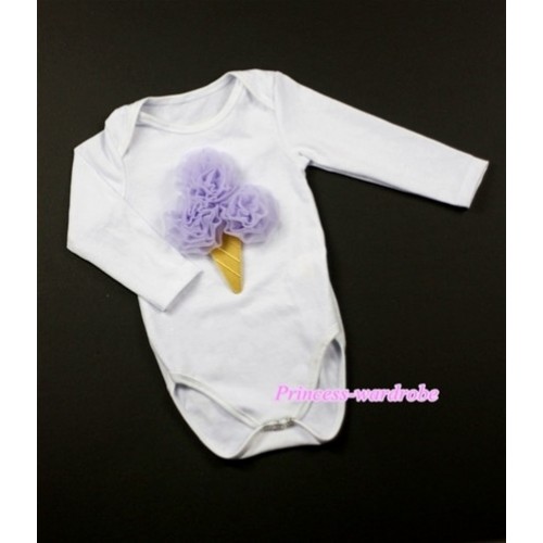White Long Sleeve Baby Jumpsuit with Lavender Ice Cream Print LS198 