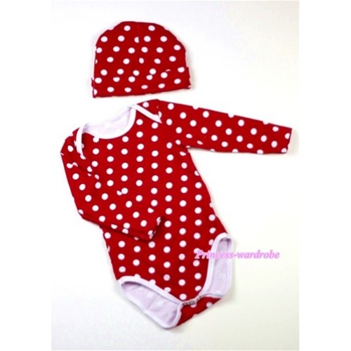 Plain Style Minnie Polka Dots Long Sleeve Baby Jumpsuit with Cap Set LH151 