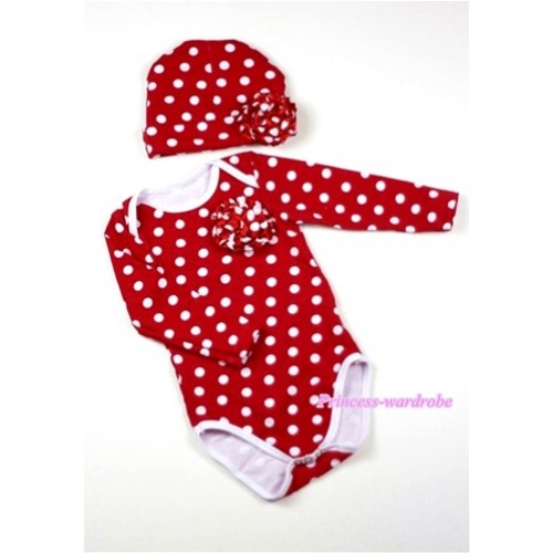 Minnie Polka Dots Long Sleeve Baby Jumpsuit with a Minnie Rosettes with Cap Set LH201 