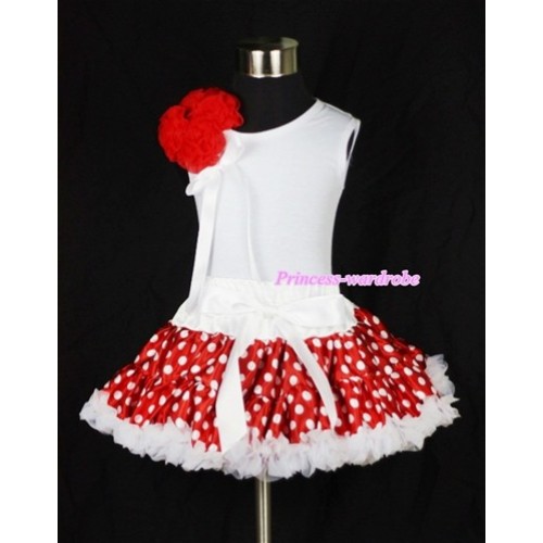 White Minnie Polka Dots Pettiskirt with a Bunch of Red Rosettes White Tank Top MG446 