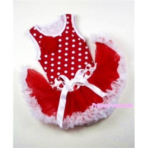 Minnie Newborn Pettitop with a Red Rose with Red White Mixed Newborn Pettiskirt NG1004 