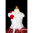 White Baby Pettitop with a Bunch of White Red Rosettes & White Ribbon with White Minnie Polka Dots Newborn Pettiskirt NG418 