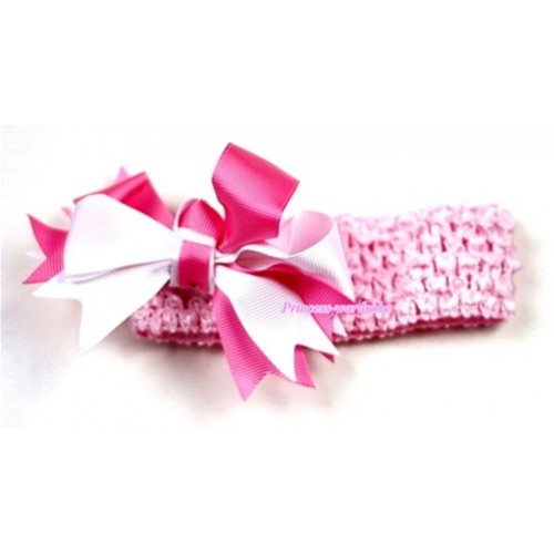Light Pink Headband with Hot Light Pink Ribbon Hair Bow Clip H413 