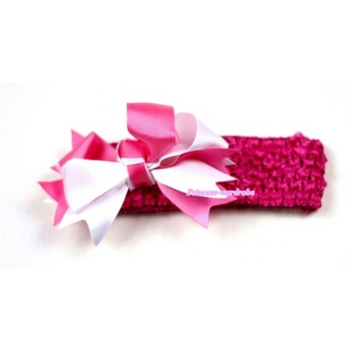 Hot Pink Headband with Hot Light Pink Ribbon Hair Bow Clip H414 