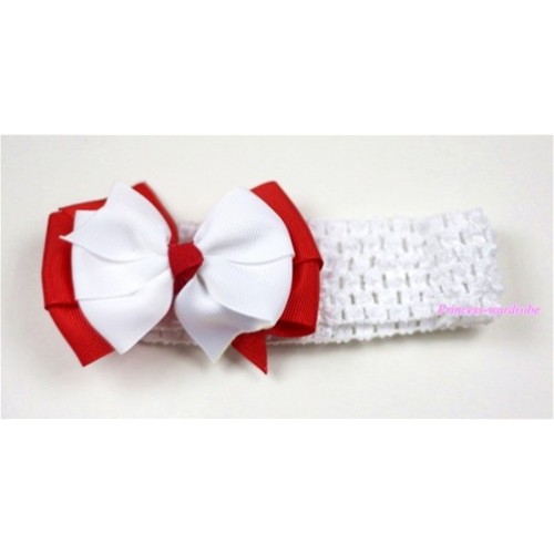 White Headband with Red White Ribbon Hair Bow Clip H419 
