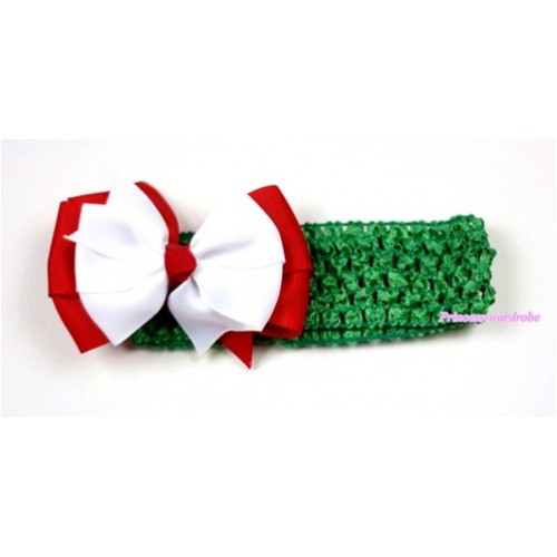 Green Headband with Red White Ribbon Hair Bow Clip H420 