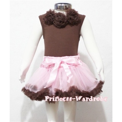 Brown Baby Pettitop & Brown Rosettes with Light Pink Brown Baby Pettiskirt BG21 