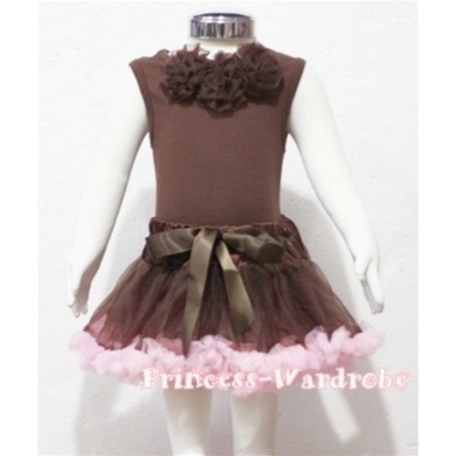 Brown Baby Pettitop & Light Pink Rosettes with Brown Light Pink Baby Pettiskirt BG22 