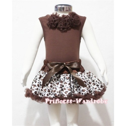 Brown Baby Pettitop & Brown Rosettes with Brown Leopard Baby Pettiskirt BG23 
