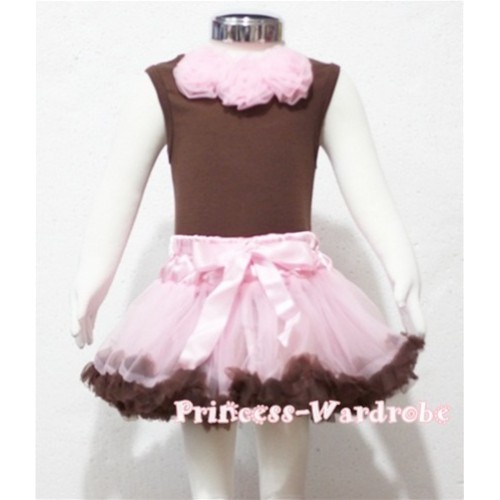 Brown Baby Pettitop & Light Pink Rosettes with Light Pink Brown Baby Pettiskirt BG25 