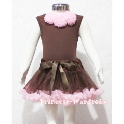Brown Baby Pettitop & Light Pink Rosettes with Brown Light Pink Baby Pettiskirt BG26 