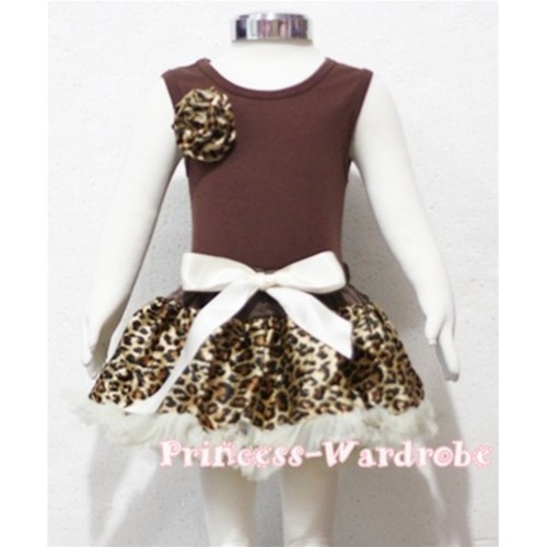 Brown Baby Pettitop & One Leopard Rosettes with Cream White Leopard Baby Pettiskirt BG28 