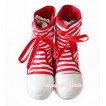 Xmas Hot Red White Striped Canvas Sneakers Shoes Laces Mid Calf Children Boot C-6Red 