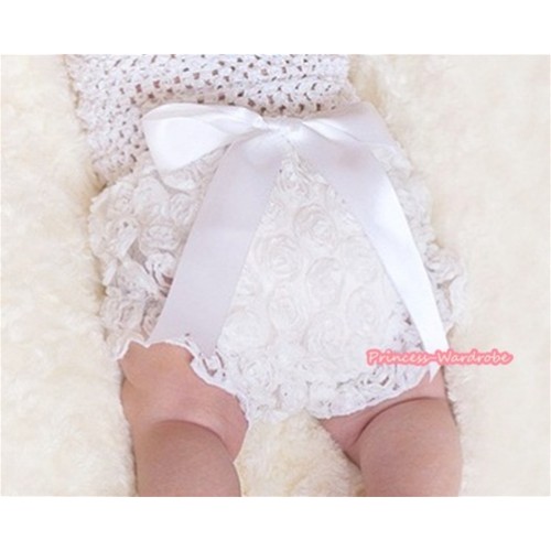 White Romantic Rose Panties Bloomers With White Bow BR16 